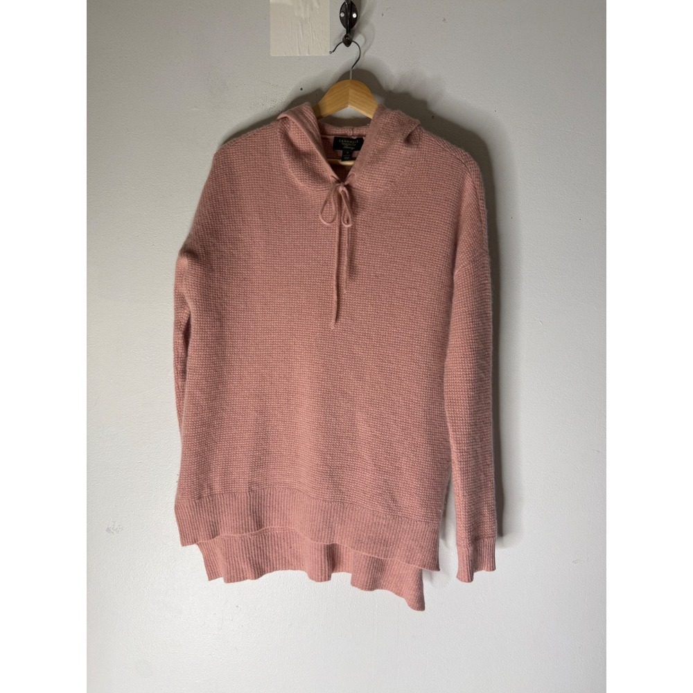 Charter Club Luxury Cashmere Hoodie Sweater Pink Waffle Knit Pullover Womens M